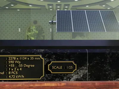 Solar Energy Single Panel Tracker System 1x2x8 Diorama Low-poly 3D model