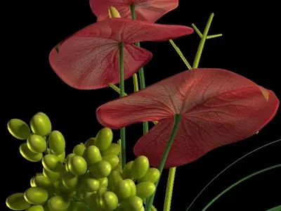 Anthurium arrangement of flowers in glass vase 3D model