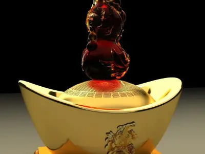 Chinese gold Ingot and gourd 3D model