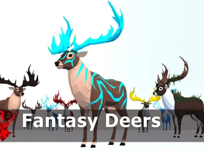 LowPoly Fantasy Deers pack Low-poly 3D model