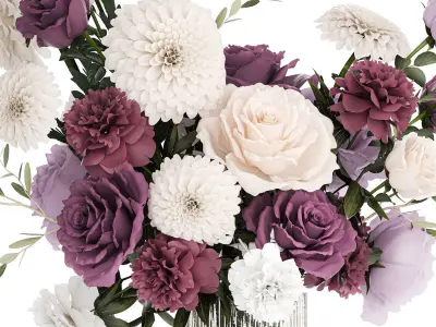 Bouquet of white flowers chrysanthemum rose peony 395 3D model