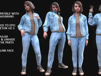 Woman - Autumn Outfit 8 - Modular - Rigged Low-poly 3D model