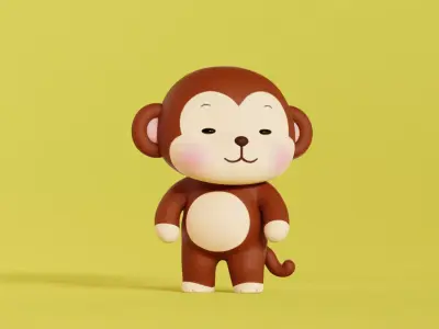 Monkey Character Cartoon Chibi Kawaii Rigged Animated Low-poly 3D model