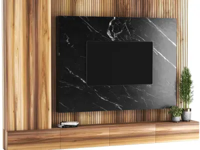 TV Wall Wooden - Set01 3D model