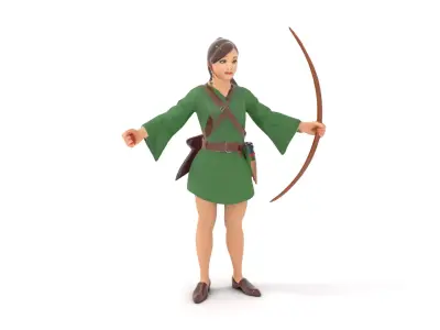 Female Archer Character Rigged and Animated D Model Low-poly 3D model