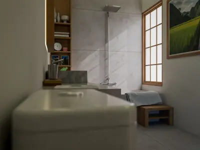 The warm minimalist bathroom Low-poly 3D model