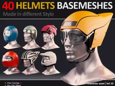 40 HELMETS BASEMESHES WITH UVs  VOL 10  Low-poly 3D model