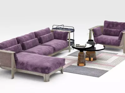 Set Modern Luxury Purple Fabric Sofa 3D model