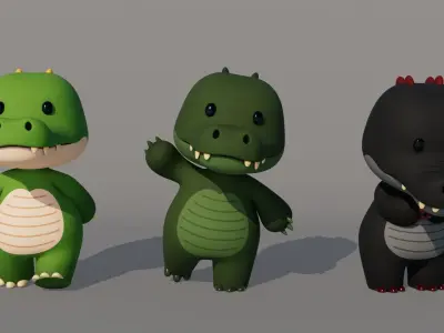 Rigged Cartoon Crocodile Low-poly 3D model