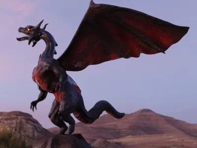 Black Red DRAGON lowpoly GAME READY Low-poly 3D model