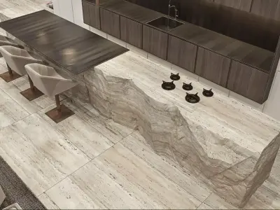 001681 Kitchen Stone Island Set Premium Rock-Carved Elements 3D print model