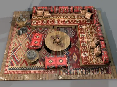 Old Ottoman Sofa Set v2 3D model