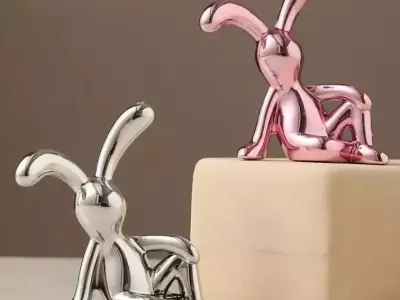 Decorative sculpture design home minimalist sitting rabbits 3D print model