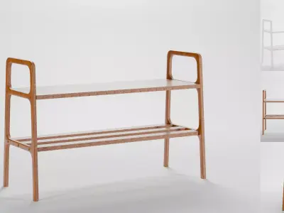 Mid-century modern bench shoe storage Low-poly 3D model