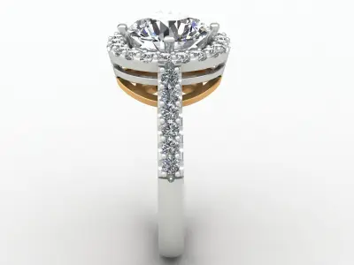 Diamond Halo Engagement Gold Ruby Ring 3D print model