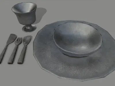 Medieval Set wooden console table Low-poly 3D model