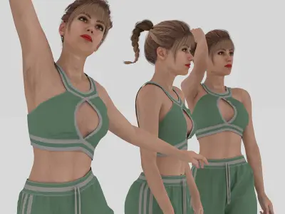 Dynamic 3D Sport and Dance Woman  - Crop Top and Wide Leg Pants  Low-poly 3D model
