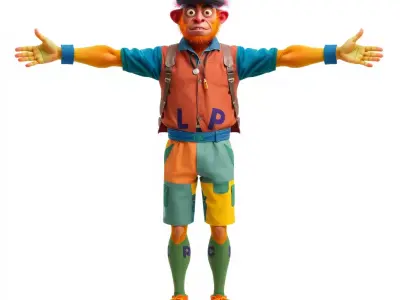 Colorful Character Model Pack with Backpack and Hat Low-poly 3D model