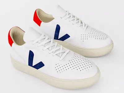 Casual Sneaker Leather Veja Style - White Red Blue Low-poly 3D model