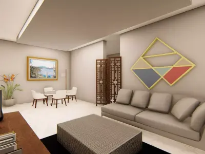 Reception living room with furniture and artwork Free 3D model