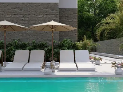 Luxury Poolside Lounge Area 3D Model 3D model