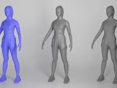 Athletic young woman with ponytail in A-pose 317 Low-poly 3D model