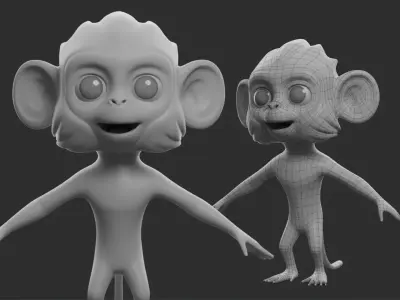 Cartoon Monkey  II Basemesh  Low-poly 3D model
