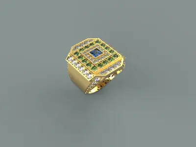 Men ring with emerald and diamonds 3D print model