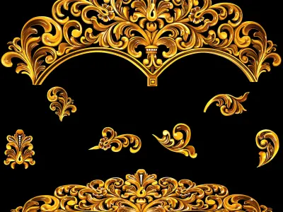 Collection of classical ornaments Low-poly 3D model
