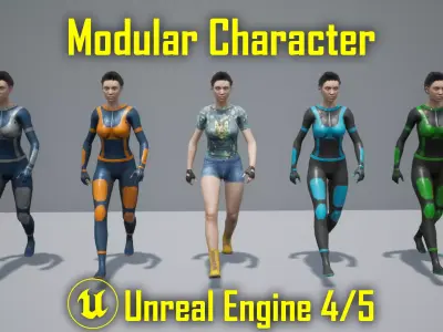 Cyber Girl Sci-Fi Modular Character Unreal Engine 4 Game Ready Low-poly 3D model