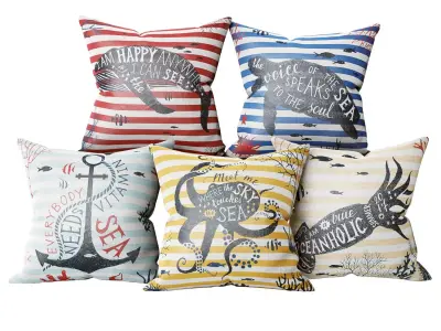 Set of decorative pillows in a marine style 2 3D model