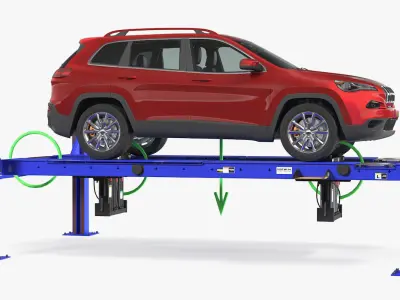 4 Post Car Lift with SUV Rigged 3D model