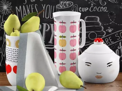 Kitchen set with pears 3D model