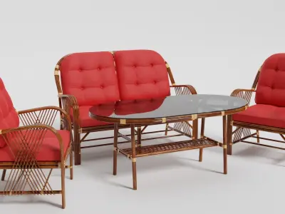 Bamboo Seating Group 4 Sets Low-poly 3D model