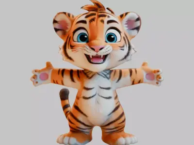 Stylized Cartoon Tiger 3D Model Low-poly 3D model