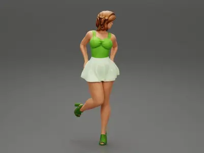 Attractive Young Woman In A Short Skirt With Her Hands On Hips 3D print model