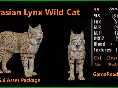 Eurasian Lynx Wild Cat Low-poly 3D model