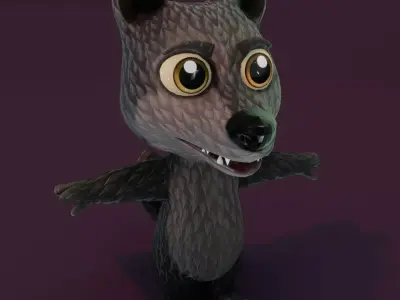 Cartoon Black Wolf 3D Model Low-poly 3D model