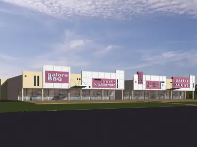 warehouse shopping centre with two storefronts and car park Free 3D model