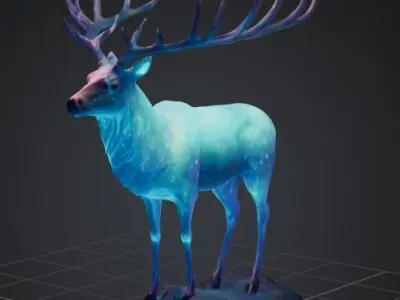 Set of  bio luminescent fantasy forest giant deer  3D model