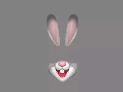 Cartoon grey rabbit mask decoration Low-poly 3D model