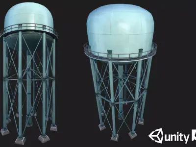 Metal Water Tower Low-poly 3D model