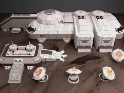 Mars base Low-poly 3D model