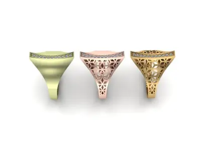  Modern Filigree Gold Ring  3D Print Casting 3 pcs 3D print model