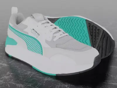 Puma 3D Shoes - White - Blue - MERCEDES SERIES Low-poly 3D model