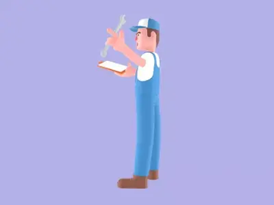 Stylized 3D Male Mechanic Character - Worker with Clipboard 3D model