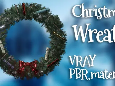  Christmas Wreath with crackers and candy cane Low-poly 3D model