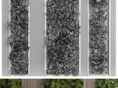 Vertical Wall Garden With Wooden frame - green garden Low-poly 3D model
