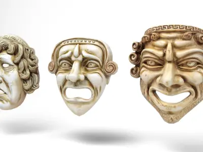 Greek theater masks 2 Low-poly 3D model