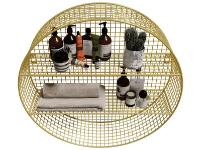 Homary 2-Tier Nordic Round Wall Mounted Grid Gold Shelves 3D model